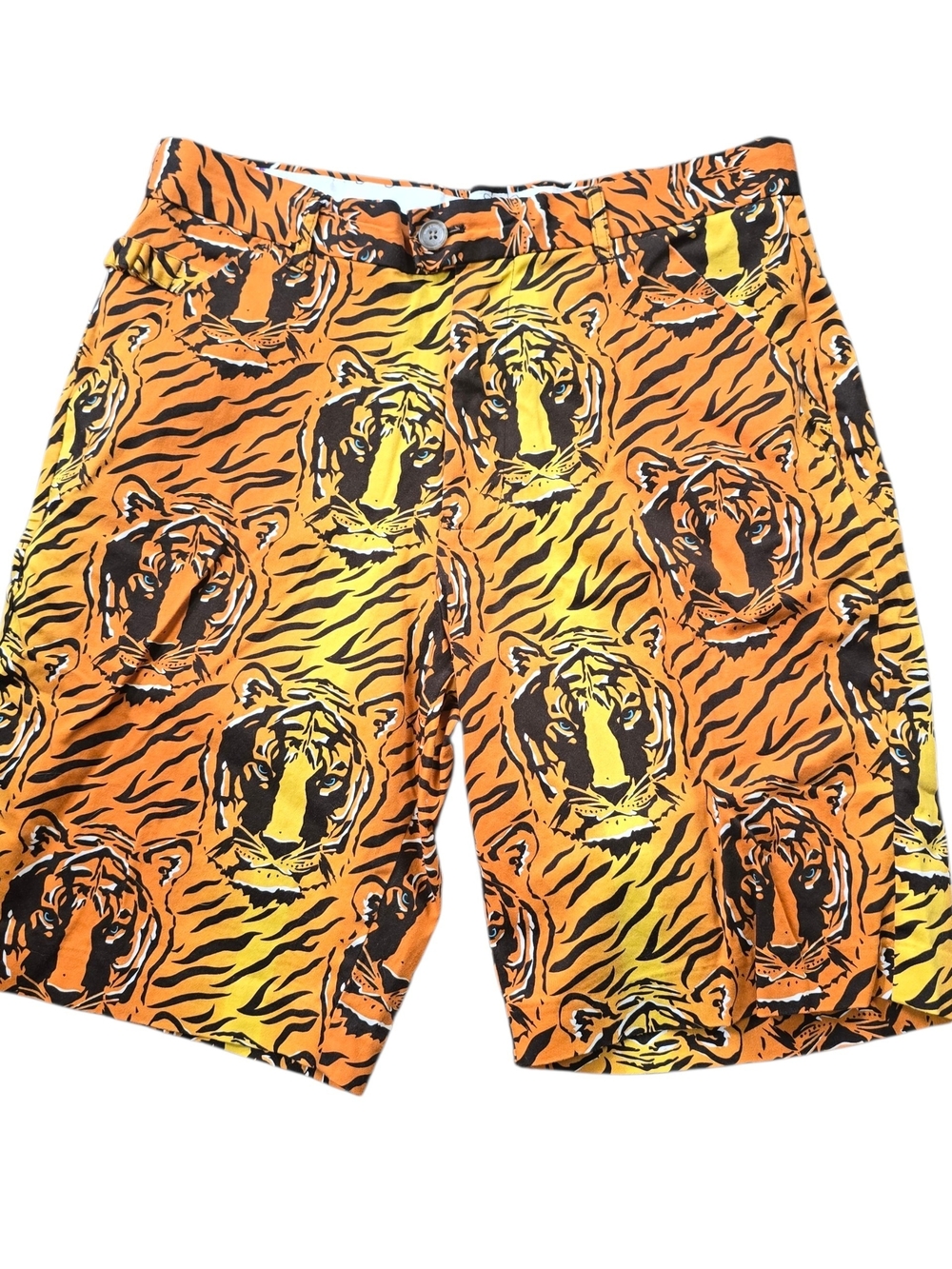 Royal & Awesome Men’s 32 Orange Tiger Print Golf Shorts Performance Stretch